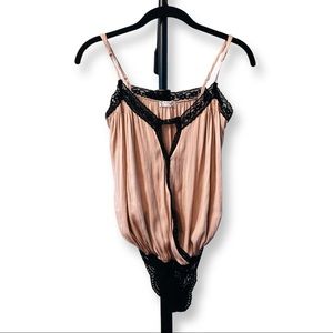 Free People Intimately Pink and Black Lace Bodysuit